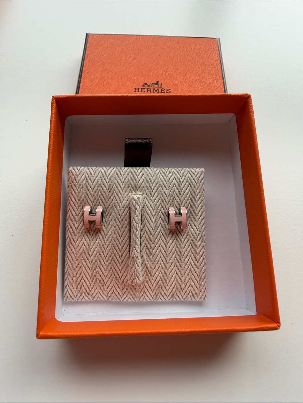 Hermes Pink H Enamel Stud Earrings